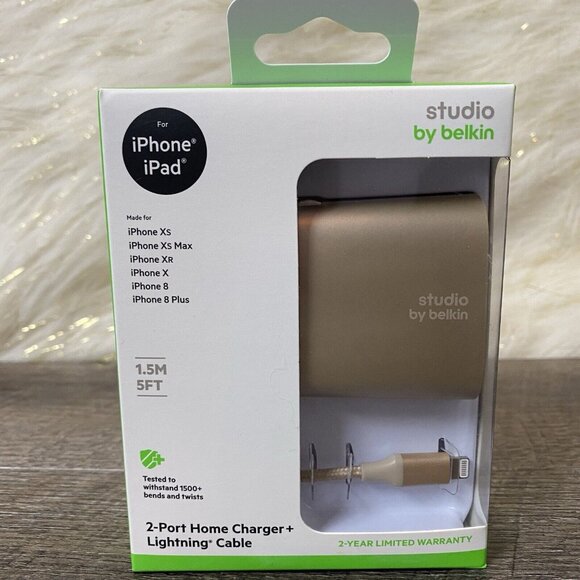 Studio by Belkin 2-Port Home Charger w/ Lightning Cable (MFi-Certified) NEW - Picture 5 of 7